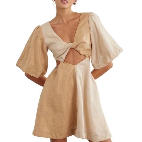 SOVERE - Duet Mini Dress with cutouts - 100% Linen - Small - Picture 3 of 6